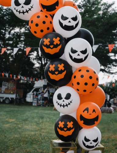 Halloween Black Balloons Set - 50 Latex Orange White Spooky Decor