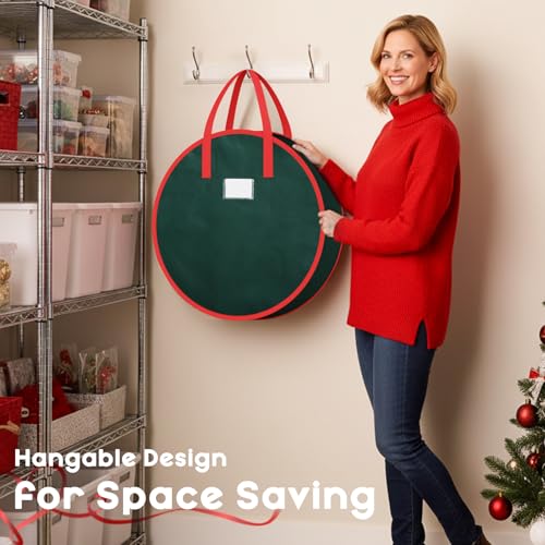 Criusia XL Green Christmas Wreath Storage Bag 30" x 8" with Handle