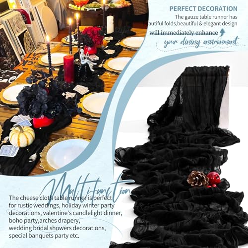Black Cheesecloth Table Runner Set - 10 Pack, 10ft Wedding & Event Decor