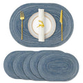 Oval Washable Placemats Set of 6 Blue - Heat-Resistant Table Mats for Indoor & Outdoor Dining