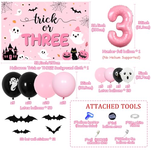 Halloween 3rd Birthday Balloon Garland Kit with Bat Wall Stickers and Foil Number 3