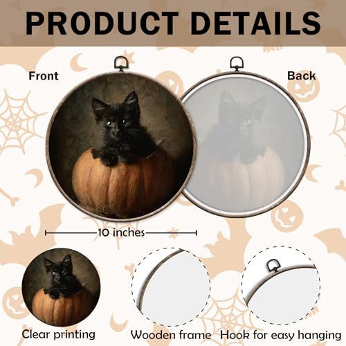 Yorhifa Black Cat Fall Pumpkin Round Wall Art - Variation 7, 10x10in