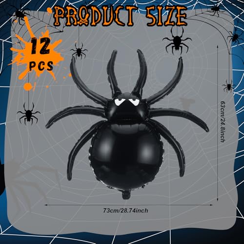 Halloween Black Spider Balloons - 12 Pack 32.5 Inch Giant Foil Decorations - Variation: Spider