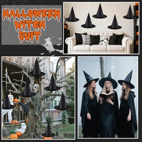 Halloween Witch Hats Hanging Decor Set with Bats & Spiders – Indoor & Outdoor Party Decorations