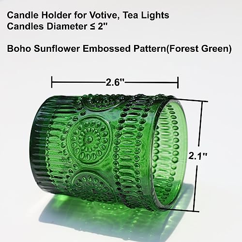 Green Candle Holder Set of 12 - Sunflower Glass Votive Candlestick - Green / 12