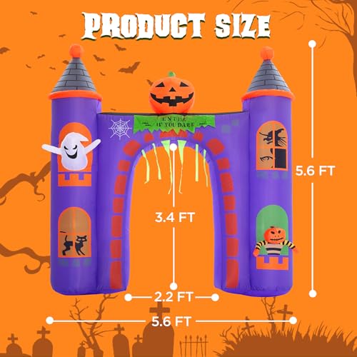 6 ft Inflatable Haunted Castle Archway for Halloween Trunk or Treat Car Decorations with Built-in LEDs