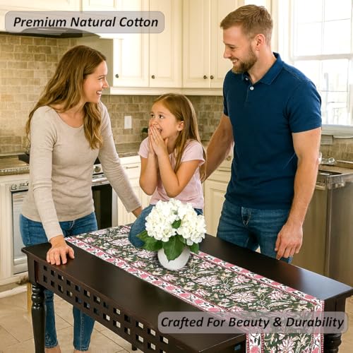 Cotton Hand Block Print Table Runner - Hunter Green 16x70 Inches