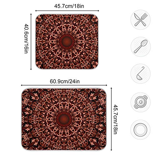 Super Absorbent Microfiber Dish Drying Mat 24x18 Inches - Boho Mandala Maroon Variation