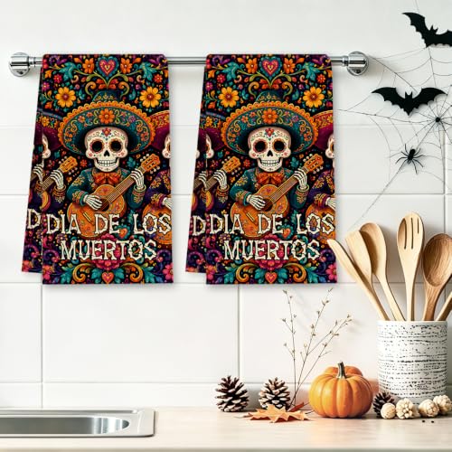 2 Pcs Dia De Los Muertos Skeleton Band Kitchen Towels - Towel38 Variation