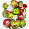 Mixed 34-Piece Christmas Ornament Set - Lime Green, Red & White Tree Decor - Variation of THIS listing