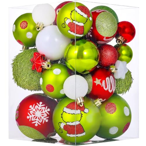 Mixed 34-Piece Christmas Ornament Set - Lime Green, Red & White Tree Decor - Variation of THIS listing