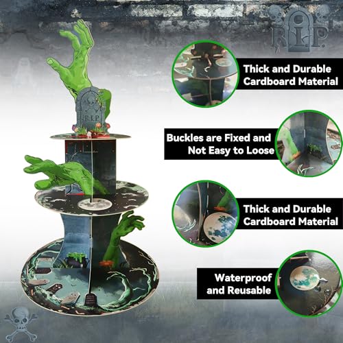 Halloween Zombie Hand Cupcake Stand 3-Tier Cardboard Cake Display Party Decoration
