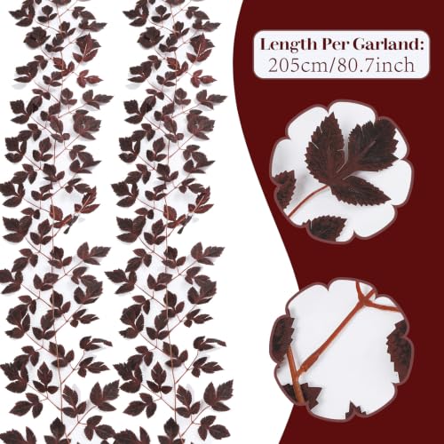 Dark Burgundy 27ft Fall Garland Set - Autumn Maple Leaves for Mantle & Porch Decor