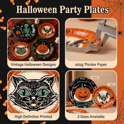 Halloween Paper Plate Set - 48 Pack with Vintage Designs - Halloween