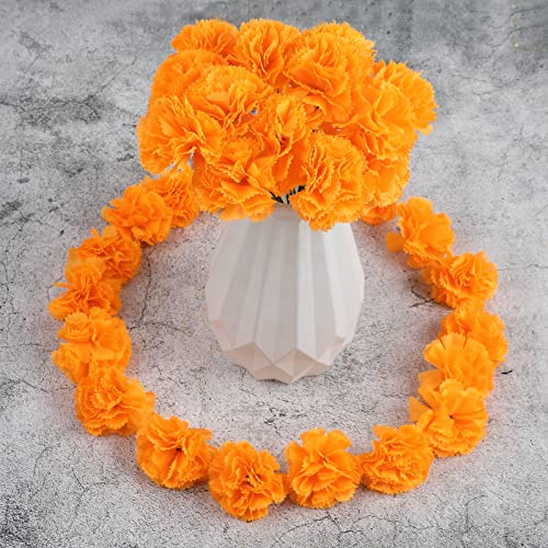 50PCS Artificial Marigold Flower Heads with Stems - Orange for Diwali Wedding Party Decor