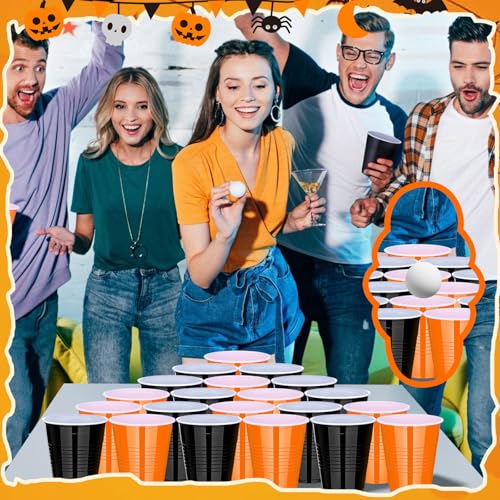 Halloween Fall Plastic Cups Bulk 100 pcs - Black & Orange 12oz Disposable Party Drinkware with Variation Black & Orange / 100