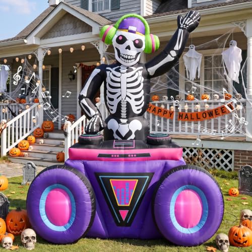 6FT Halloween Skeleton Inflatable with Music LED Lights Outdoor Decoration