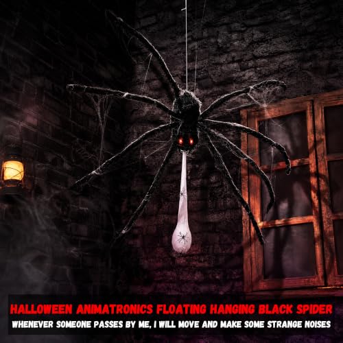Floating Giant Spider Halloween Decoration with Glowing Eyes & Sound - 48 Inch Haunted House Prop