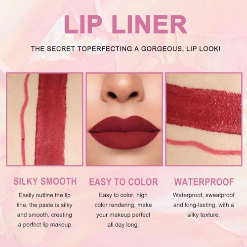 Dark Red Lip Liner & Matte Lipstick Set - Waterproof Long Lasting 24H, Dual Ended, 1 Pcs 09#