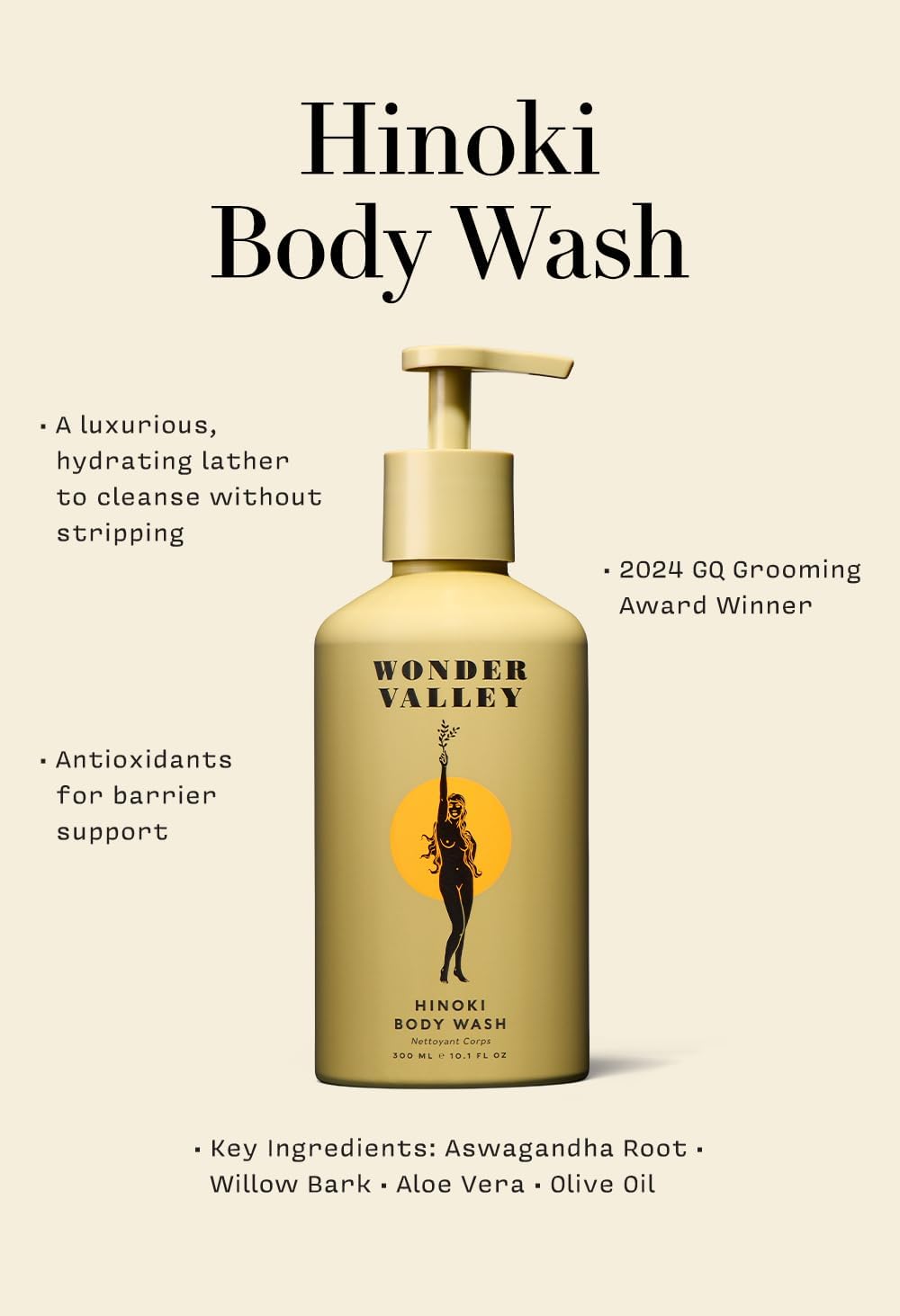 Wonder Valley Hinoki Body Wash - Vegan, Cruelty-Free Formula for All Skin Types | Hydrates & Cleanses (10.1 fl oz | 300 ml)