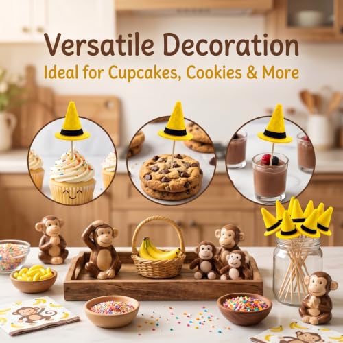 24 Yellow Felt Top Hat Cupcake Toppers - Party & Celebration Decorations
