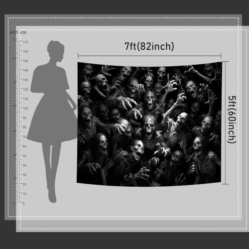 Halloween Skeleton Ghouls Backdrop Black 96 x 72 Inch for Haunted Parties