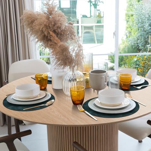 Round Heat Resistant Placemats Set of 12 - Waterproof Faux Leather, Dark Blue