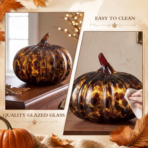 Medium Tortoiseshell Glass Pumpkin Halloween Decor - Fall Autumn Centerpiece