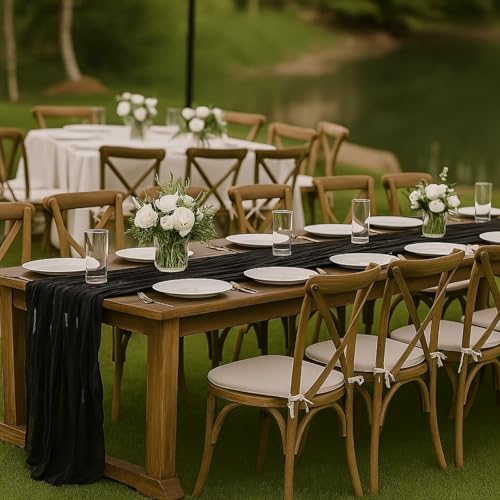 10FT Black Cheesecloth Table Runner - Rustic Boho Wedding & Party Decor - Black / 10ft x 1pcs