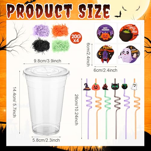 Halloween Party Favor Cups with Lids & Straws - Gift Set for Trick or Treat