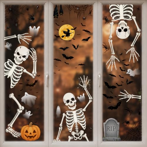 Skeleton Halloween Window Clings - Skull Design, Indoor & Outdoor Decorations
