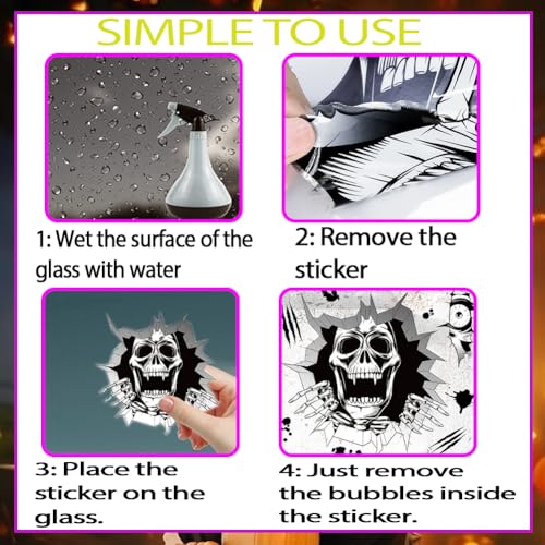 Halloween Window Clings Decorations Skeleton & Bat Stickers - White, 4 Sheets