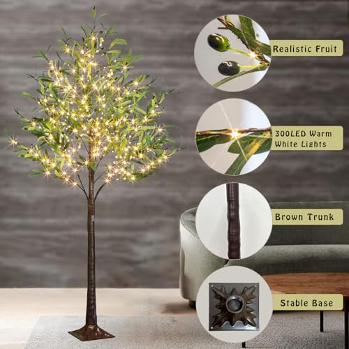 Lighted Olive Tree Artificial Indoor 6Ft with Fairy Lights - Realistic Decor