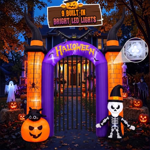 Giant Halloween Inflatable Archway with Skeleton & Lights - 12.5FT Skull Arch