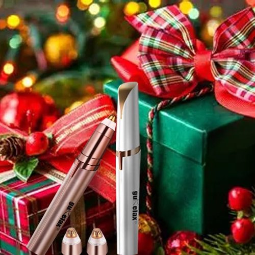 gurelax Eyebrow Hair Remover, Electric Eyebrow Trimmer for Women,Face and Eye Brow Razor with LED Light for Women Rechargeable with 2 x Replacement Heads (White)
