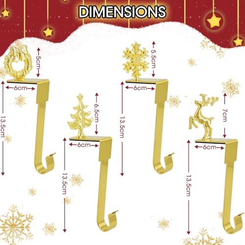 Komotu Christmas Stocking Holders Set of 4 - Gold Non-Slip Mantle Hooks
