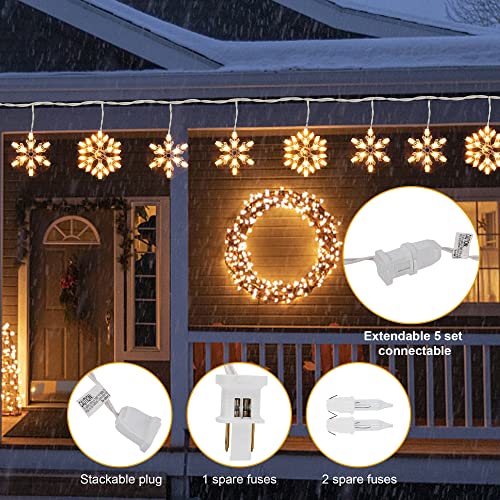 8.5 Ft Snowflake Icicle String Lights with 100 Clear Bulbs for Christmas Holiday Decor