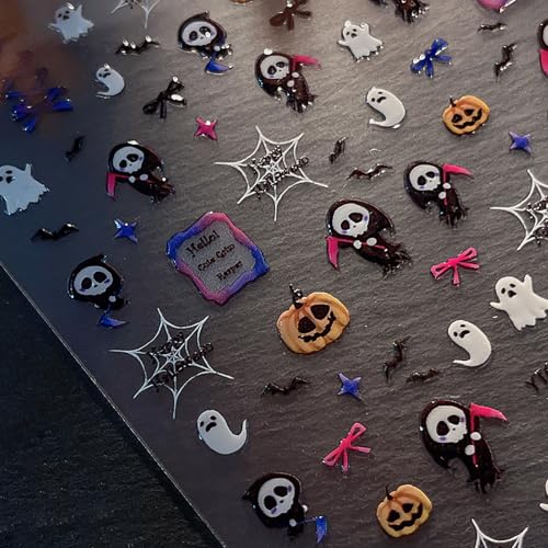 Halloween Nail Stickers for Nail Art, Ghost & Pumpkin Designs, Black Orange Variation