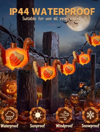 8.5FT Outdoor Thanksgiving Turkey String Lights - Waterproof, Plug-in, 10 LED Bulbs with Variation: Turkey Lights