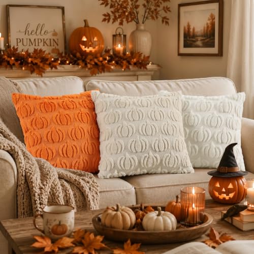 Cream White Pumpkin Throw Pillow Covers 20x20 Set of 2 - Fall Decor