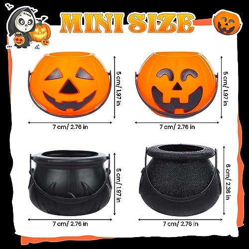 60 Pcs Halloween Mini Pumpkin Cauldron Buckets Bulk Candy Holders - 4 Styles