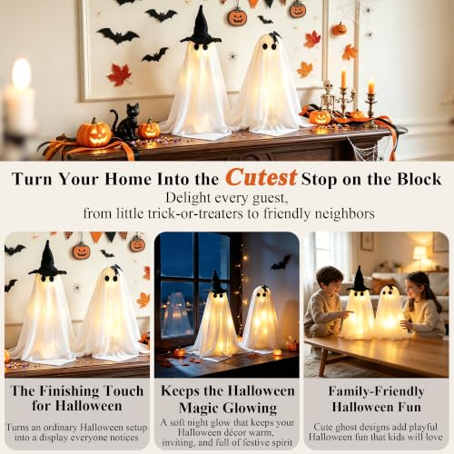 Halloween Light Up Ghost Decorations Set - 21.6'' & 16'' Spooky & Cute Indoor Decor