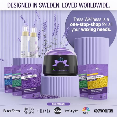 Tress Wellness Waxing Kit for Sensitive Skin, Safe for Face & Skin, Prep & Aftercare Spray, Easy to Use, At-Home Kit for Face, Bikini, Brazilian & Full Body - Digital Display, Black Purple Flower
