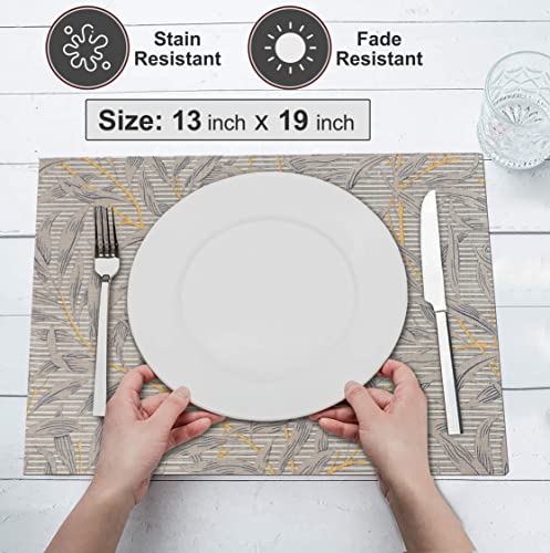 Cotton Placemats Set of 6 - 13x19 Inch Leafy Reversible Table Mats