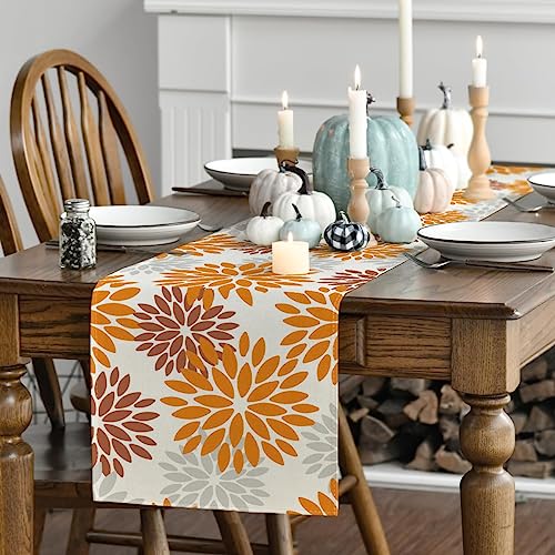 Orange Dahlia Floral Fall Table Runner 13x72 Inch Seasonal Kitchen Decor