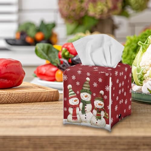 Christmas Snowman Family Tissue Box Cover - Snowflake Design, Decorative Cube for Home & Office