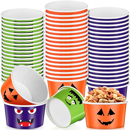 60 Pcs Halloween Treat Snack Cups - 9 oz Pumpkin Ice Cream Bowls