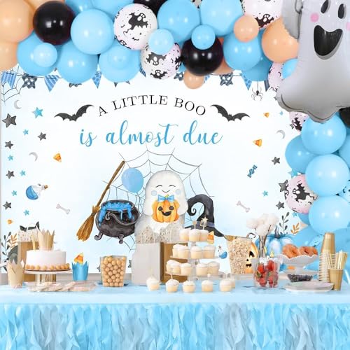 Halloween Baby Shower Backdrop 8x6ft Blue Baby Boo Ghost Photo Booth Decor