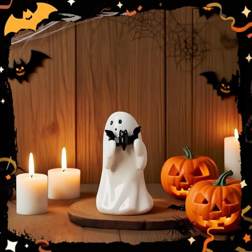 Halloween Ghost Statue - Bat Ghost Finger Sculpture Home Decor - Humorous Holiday Ornament