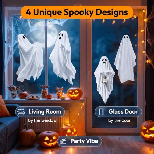 Halloween Ghost Window Clings Set - Large Static Stickers for Windows & Mirrors